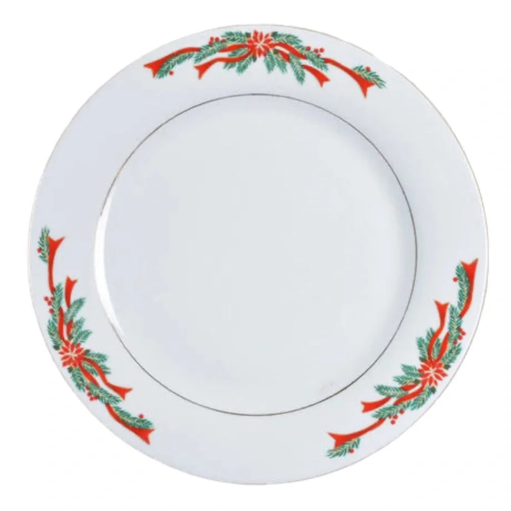 VTG Christmas Dinner Plates, Set of 4, Poinsettia & Ribbons pattern, fine China - Picture 3 of 3
